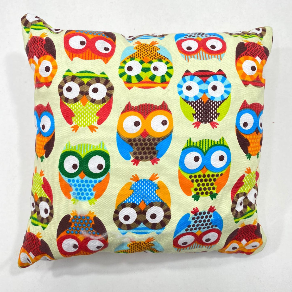 9cm x 9cm, Printed Cotton Canvas Miniature Cushions (Cartoon Owl)