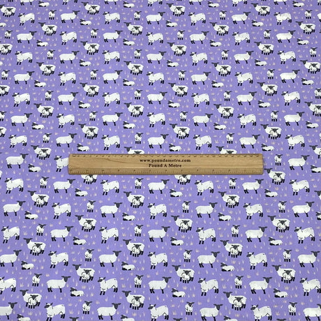 3 Metres Printed Poplin Cotton - 60" Wide (Purple Sheep)