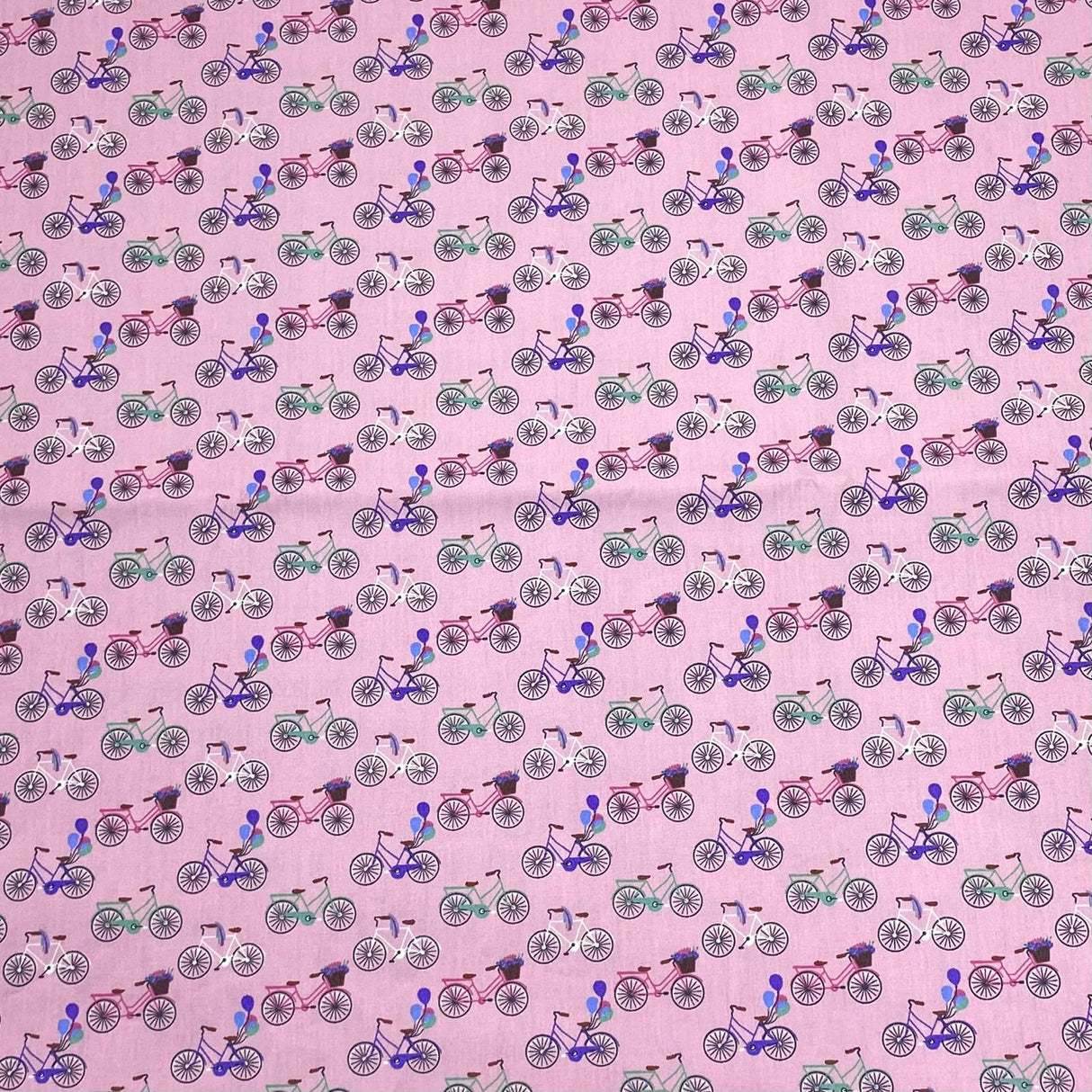 3 Metres Printed Poplin Cotton - 60" Wide (Pink Bike)