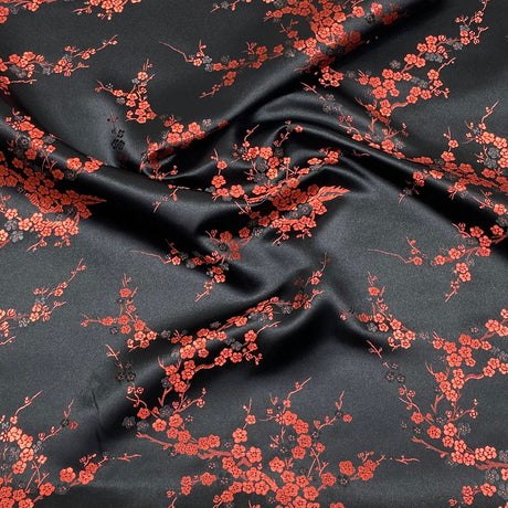 Per Metres Oriental Chinese Brocade - 45" Wide - (Black & Red)