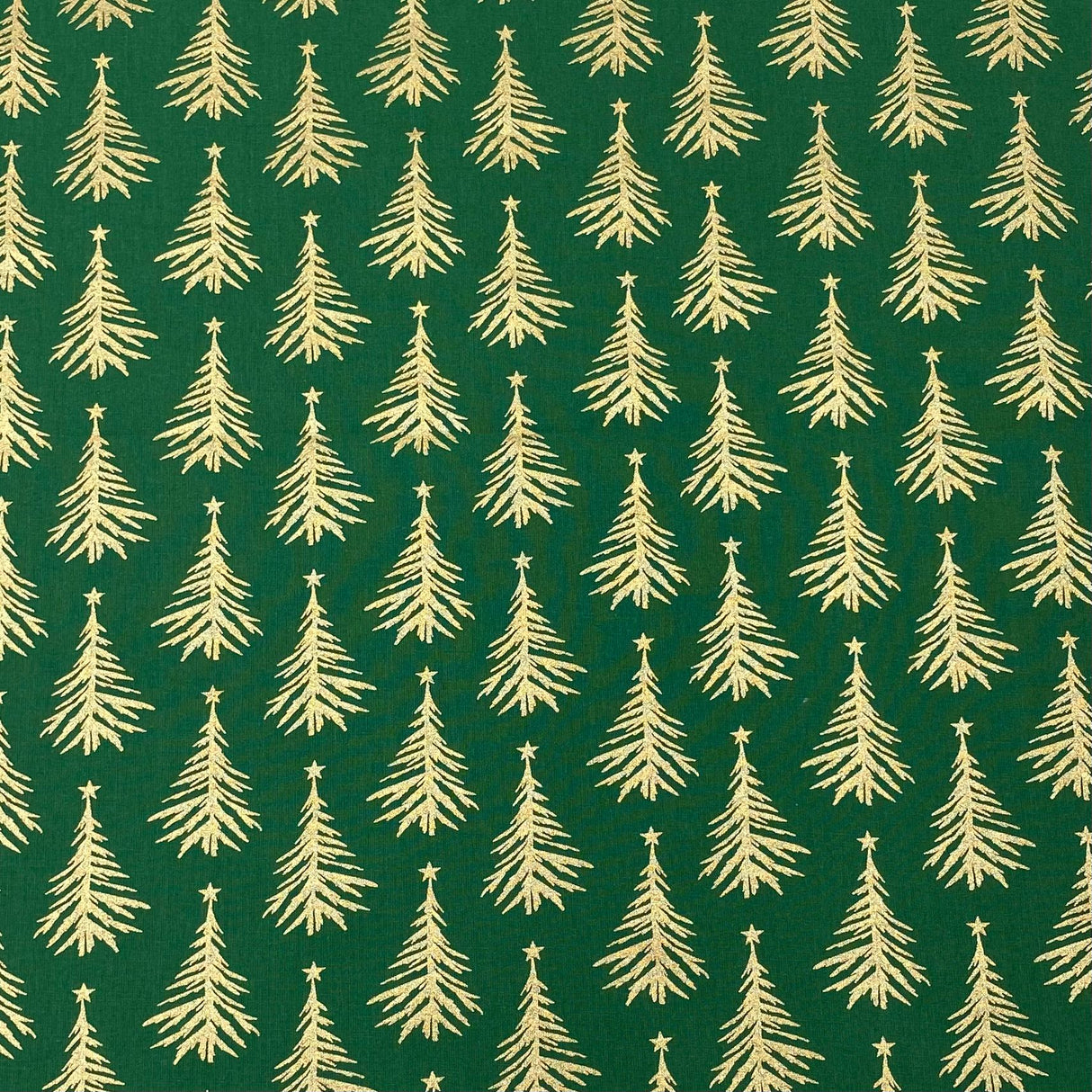 Per Metre Digitally Printed Gold Foil Christmas 100% Cotton- 45" Wide (Green Tree)