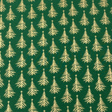 Per Metre Digitally Printed Gold Foil Christmas 100% Cotton- 45" Wide (Green Tree)