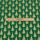 Per Metre Digitally Printed Gold Foil Christmas 100% Cotton- 45" Wide (Green Tree)