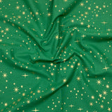 Per Metre Digitally Printed Gold Foil Christmas 100% Cotton- 45" Wide (Green Star)