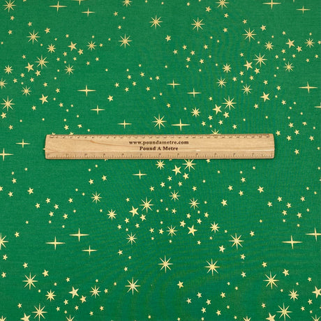 Per Metre Digitally Printed Gold Foil Christmas 100% Cotton- 45" Wide (Green Star)