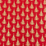 Per Metre Digitally Printed Gold Foil Christmas 100% Cotton- 45" Wide (Red Tree)