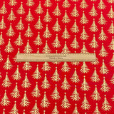 Per Metre Digitally Printed Gold Foil Christmas 100% Cotton- 45" Wide (Red Tree)