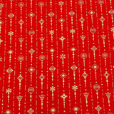 Per Metre Digitally Printed Gold Foil Christmas 100% Cotton- 45" Wide (Red Design)