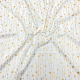 Per Metre Digitally Printed Gold Foil Christmas 100% Cotton- 45" Wide (White Star)