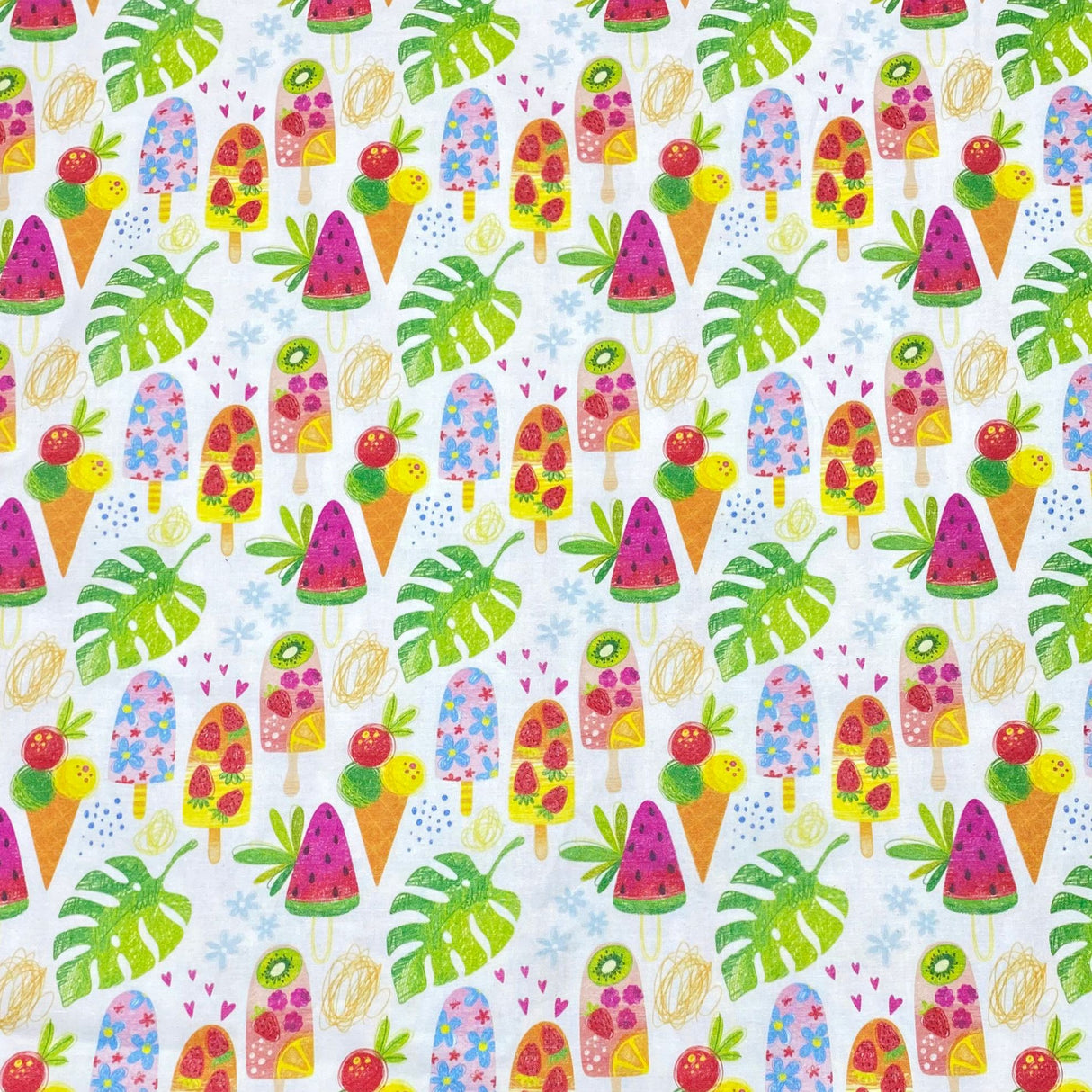 3 Metres 100% Cotton Digital Print Fabric - (Summer Popsicle)