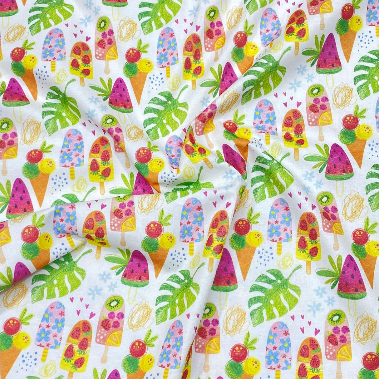 3 Metres 100% Cotton Digital Print Fabric - (Summer Popsicle)