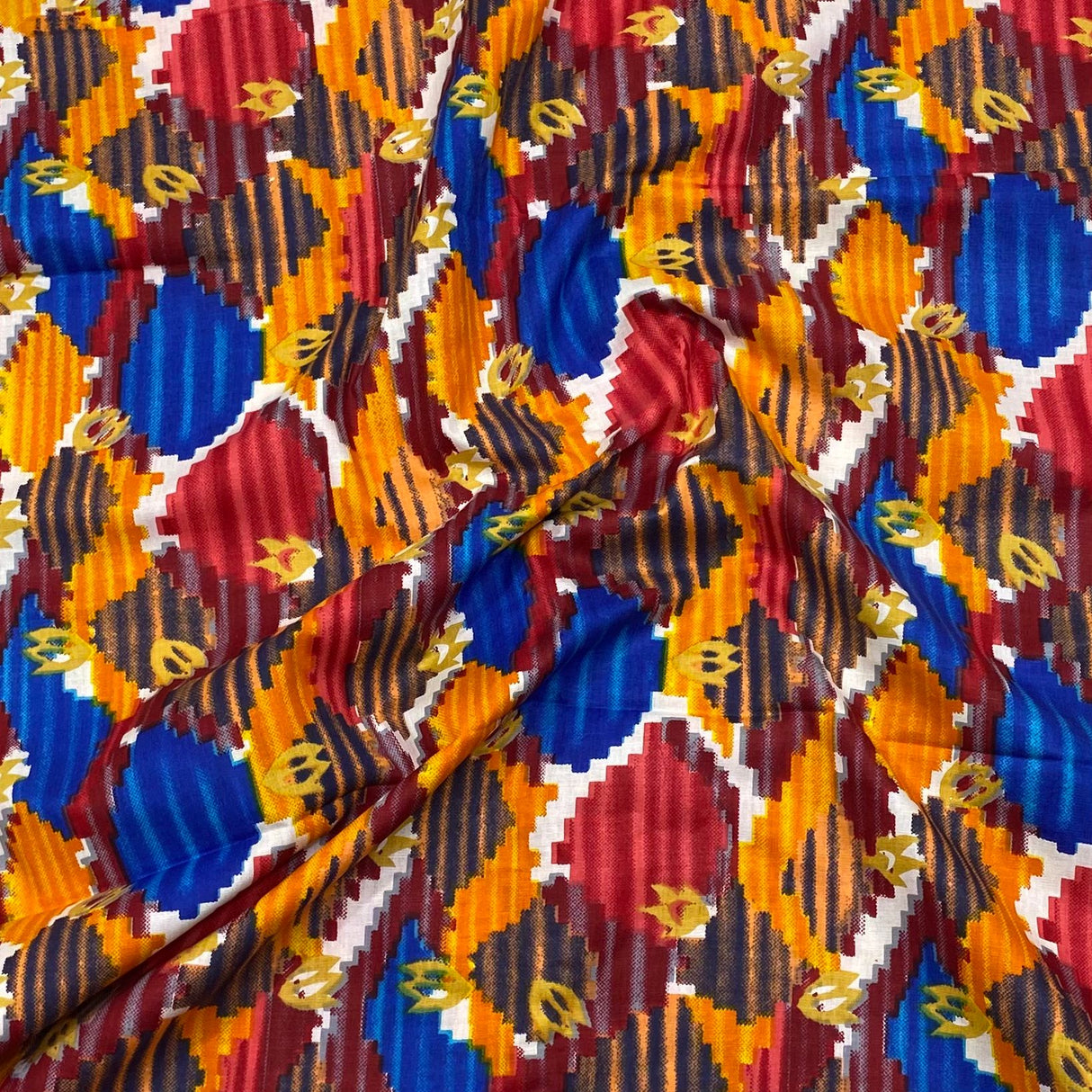 3 Metres Luxury 100% Cotton - 36" Wide - Brown (Blue, Orange & Red)