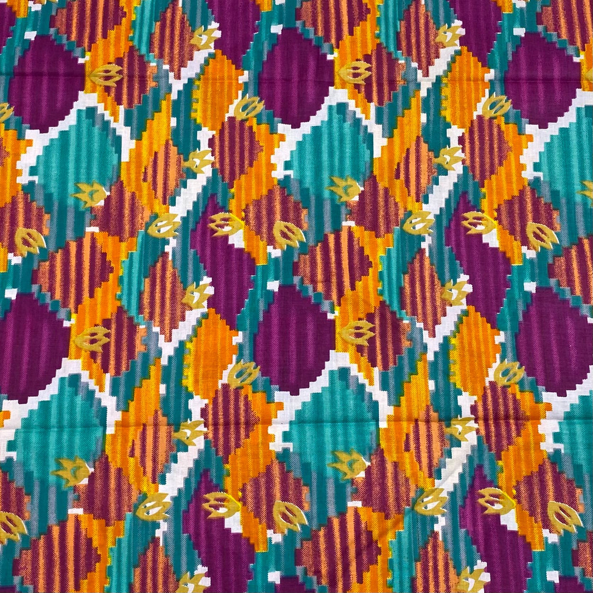 3 Metres Luxury 100% Cotton - 36" Wide - (Purple, Turquoise and Orange)