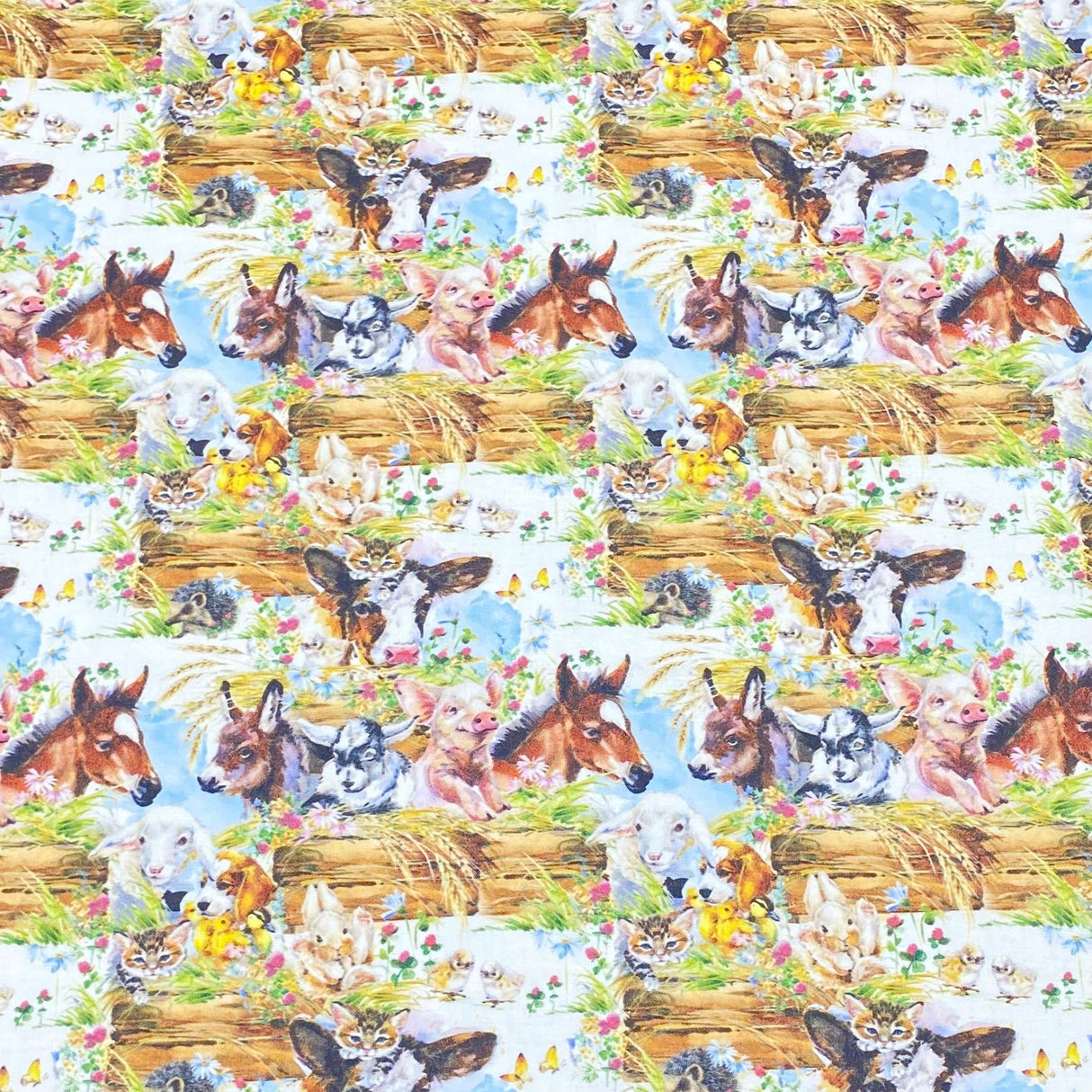 3 Metres 100% Cotton Digital Print Fabric - (Farm Animals)