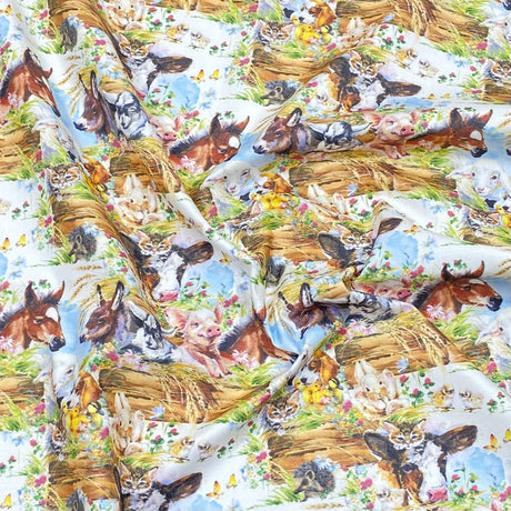 3 Metres 100% Cotton Digital Print Fabric - (Farm Animals)