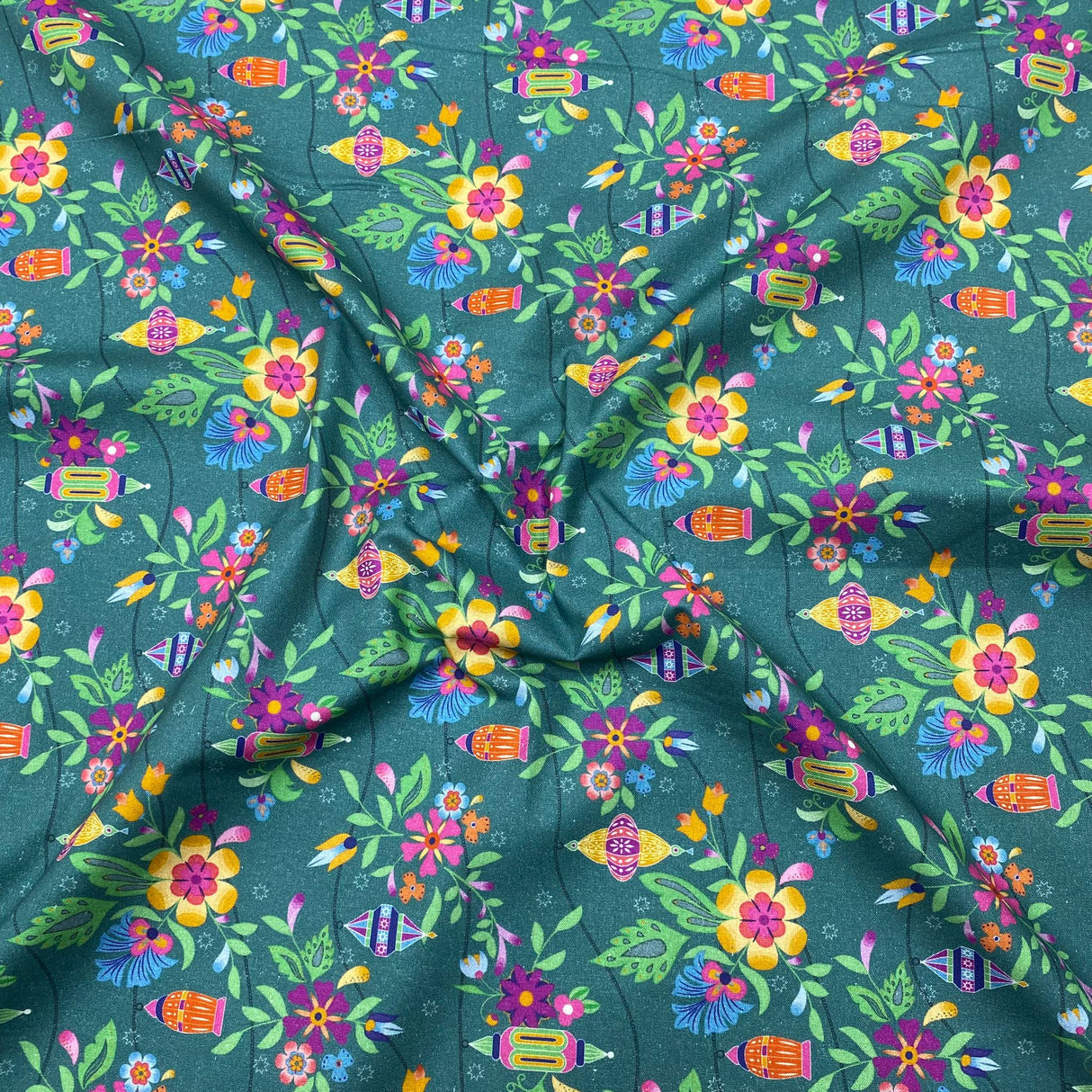 Per Metre Luxury Printed Quilting Cotton - (Teal) (Autumn Sale)