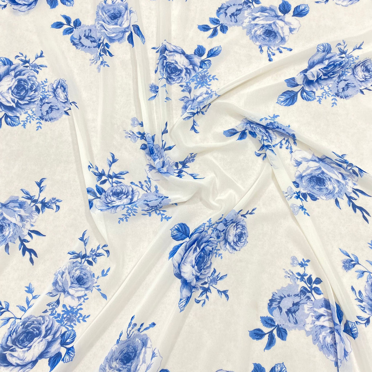 3 Metres Luxury Printed Chiffon- 55" Wide - (Blue Floral)