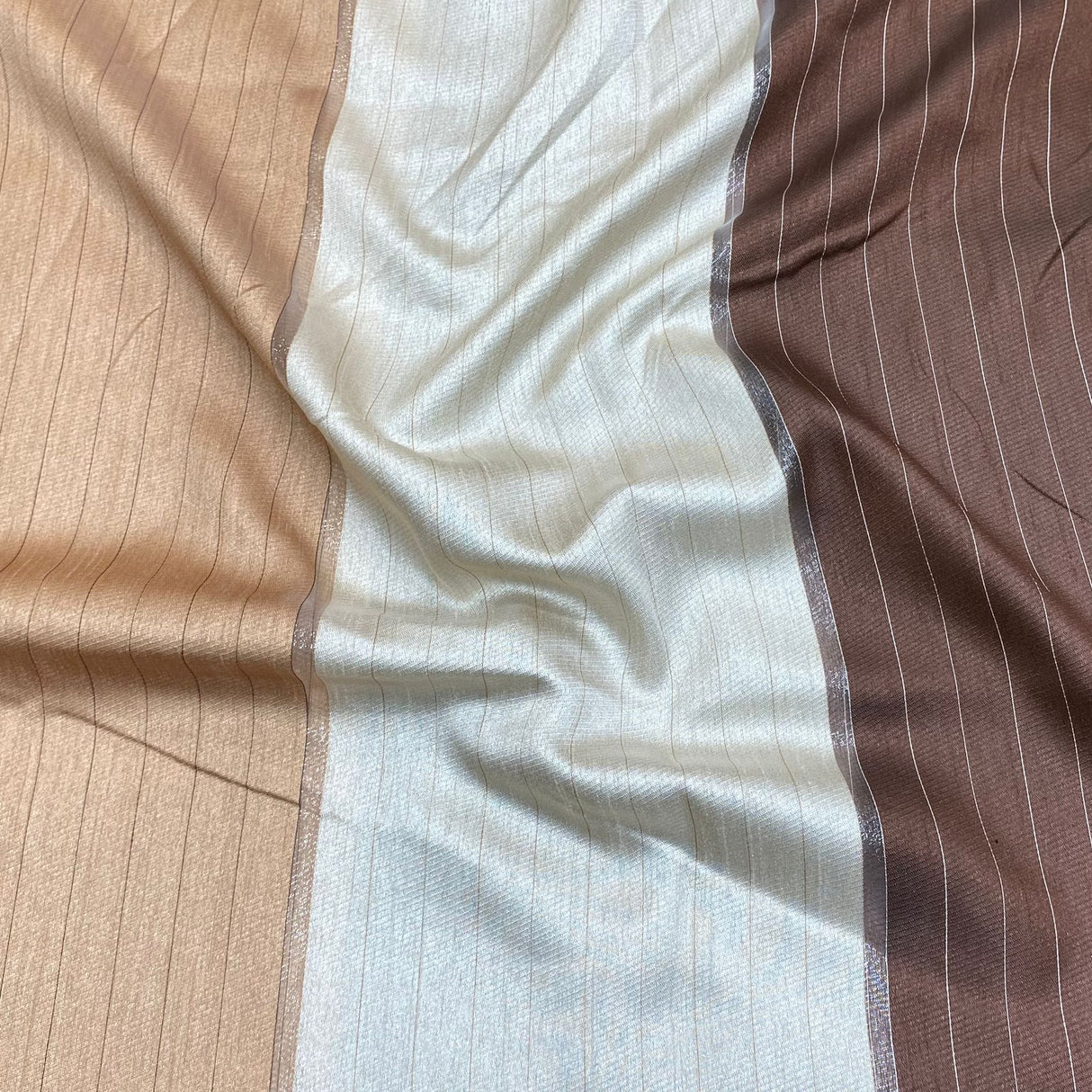 3 Metres Luxury Silk Look Polyester Fabric- 55" Wide - Brown & Light (Autumn Sale)