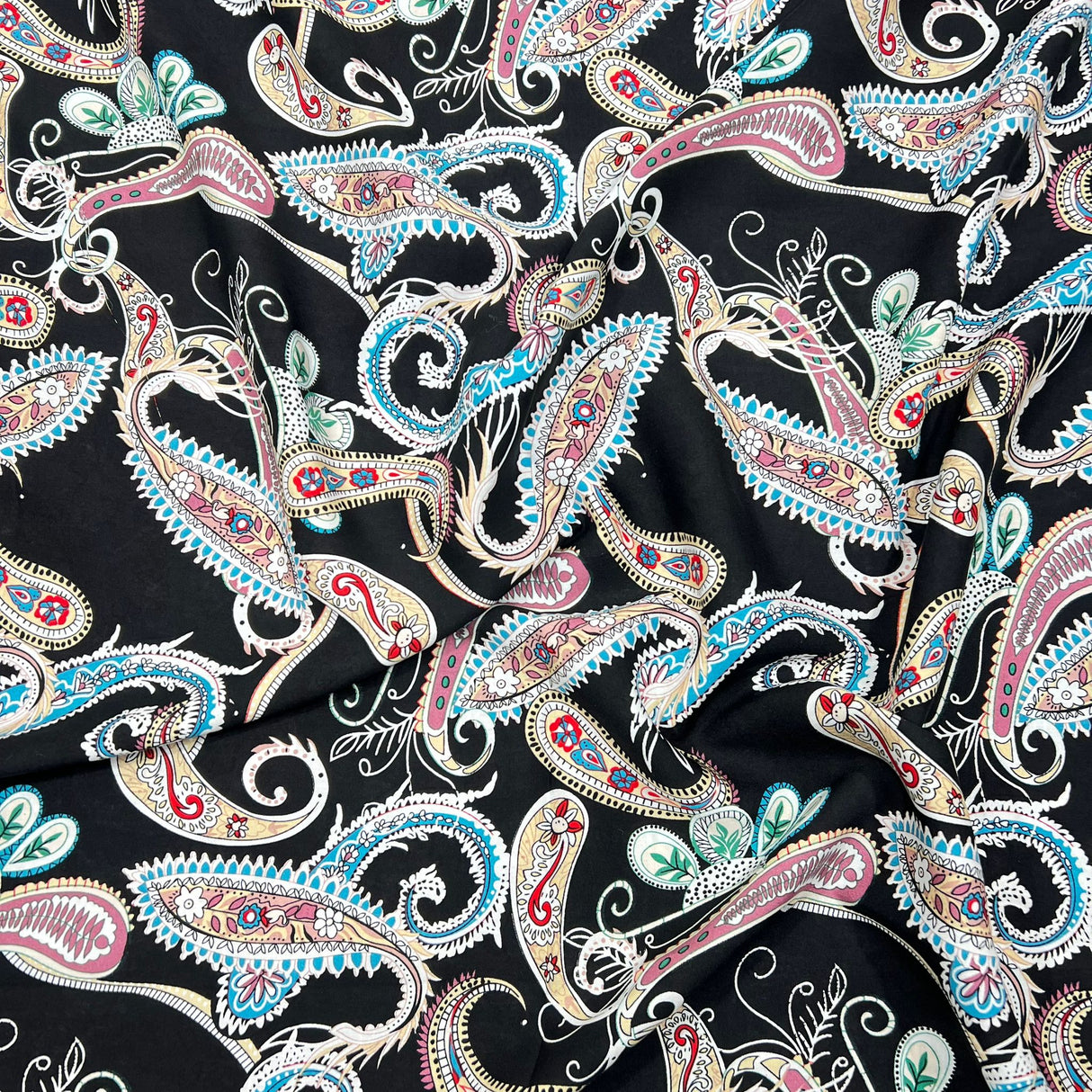 3 Metres Printed Dress Making Viscose- 55" Wide (Black Paisley)