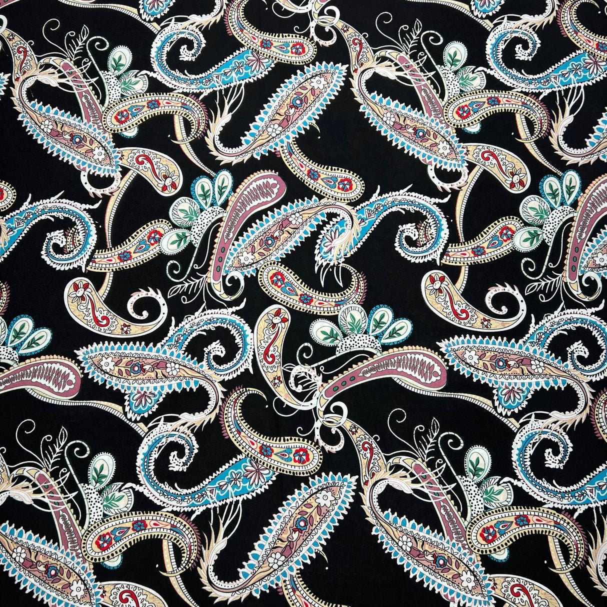 3 Metres Printed Dress Making Viscose- 55" Wide (Black Paisley)