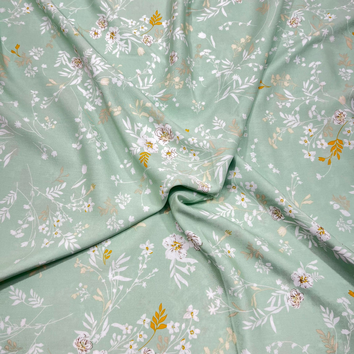 3 Metres Printed Dress Making Viscose- 55" Wide (Mint Flowers)