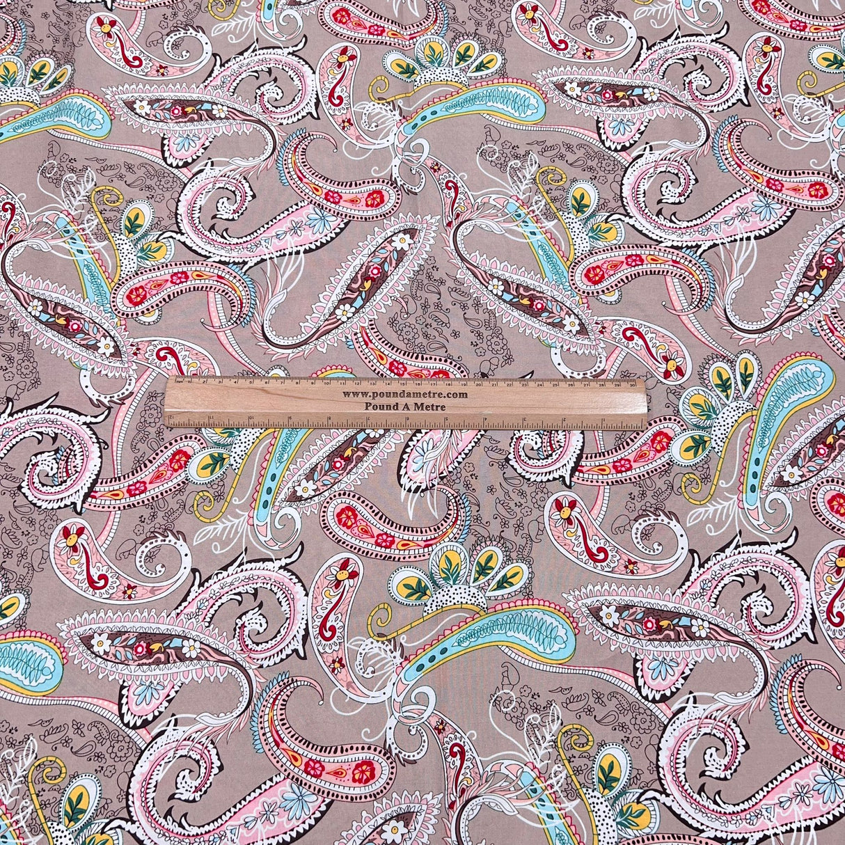 3 Metres Printed Dress Making Viscose- 55" Wide (Beige Paisley)