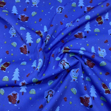 3 Metres Luxury Soft Ponte Scuba - 55" Wide (Blue Snowman)