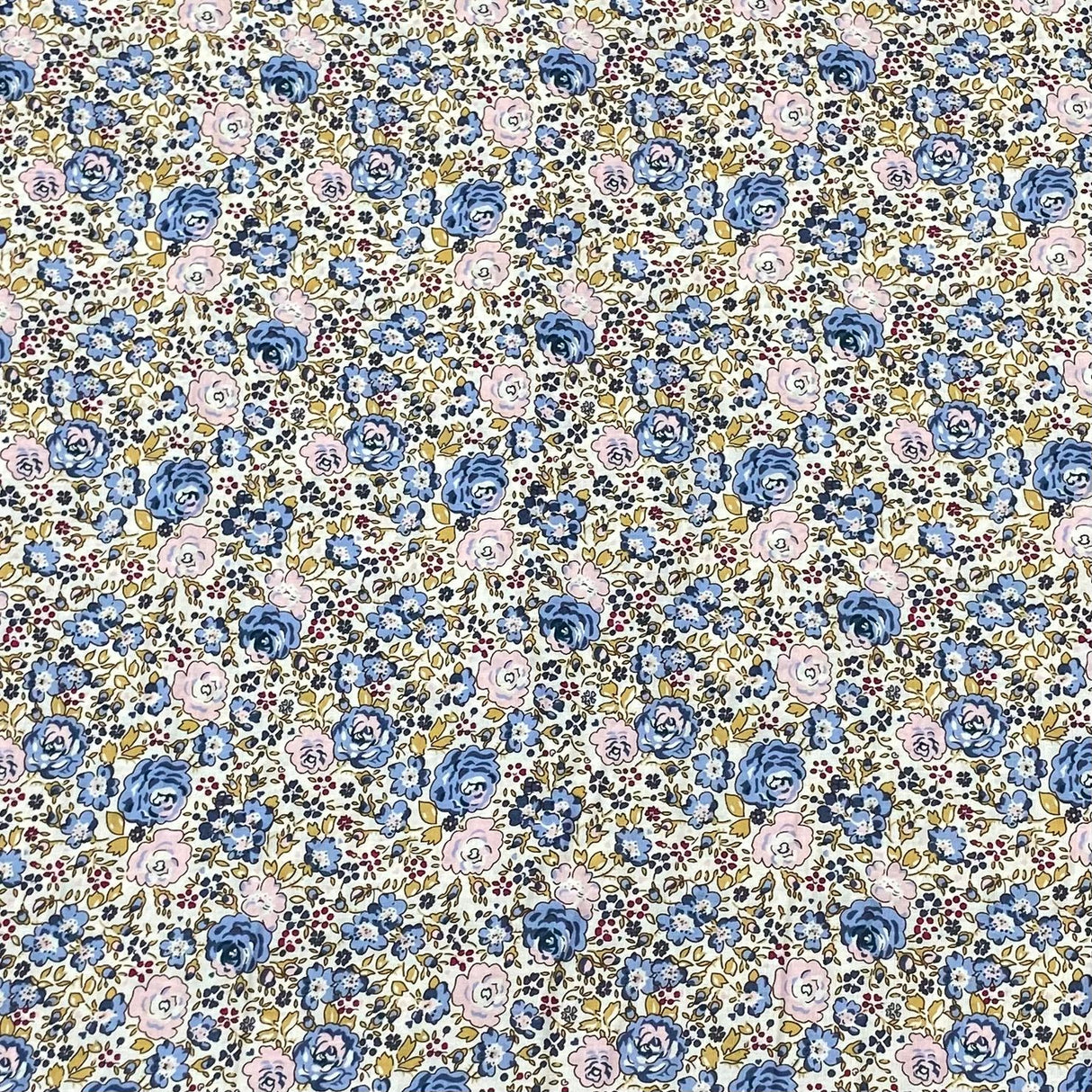 Per Metre Luxury Dressmaking 100% Cotton Lawn- 60" (Blue Rose)