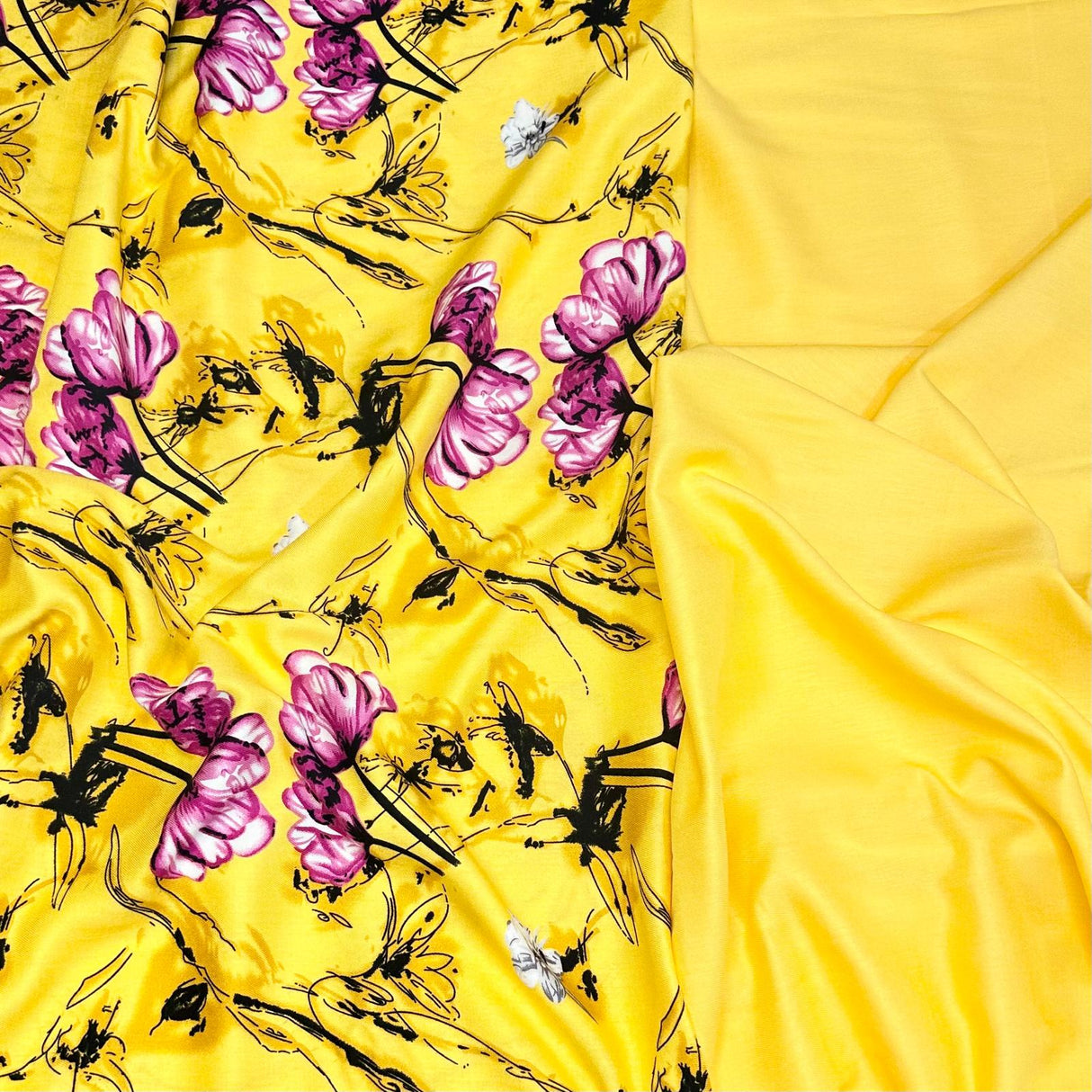 6 Metres, Premium Quality, Printed Dressmaking Viscose Bundle - 55" Wide (Yellow)