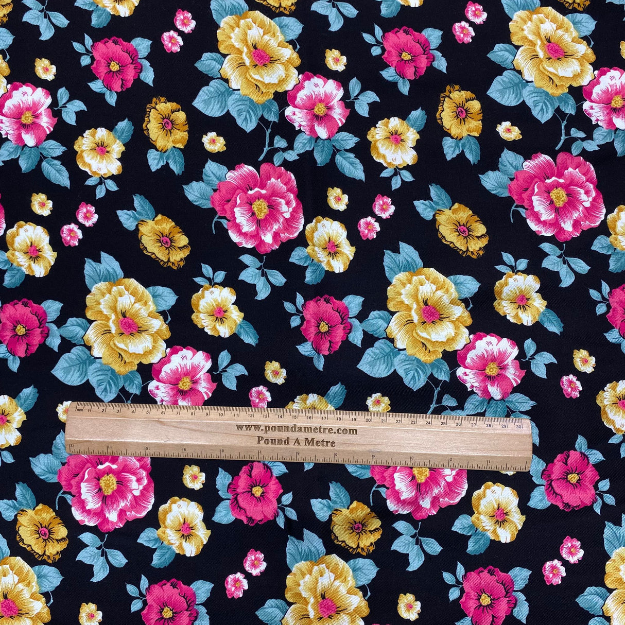 3 Metres, Premium Quality, Printed Dressmaking Viscose - 55" Wide (Black)