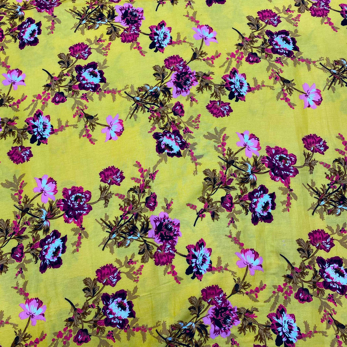 3 Metres, Premium Quality, Printed Dressmaking Viscose - 55" Wide (Yellow)