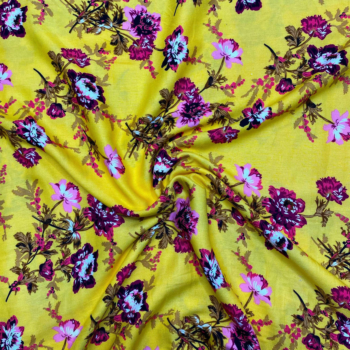 3 Metres, Premium Quality, Printed Dressmaking Viscose - 55" Wide (Yellow)