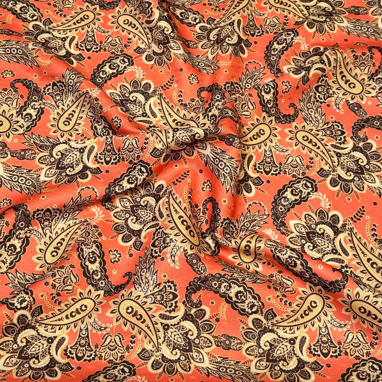 Per Metre Printed Cashmere Effect Crepe Fabric- 45" Wide (Orange)