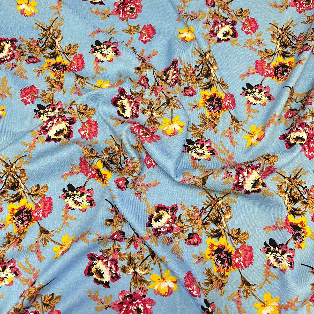 3 Metres, Premium Quality, Printed Dressmaking Viscose - 55" Wide (Blue Flowers)