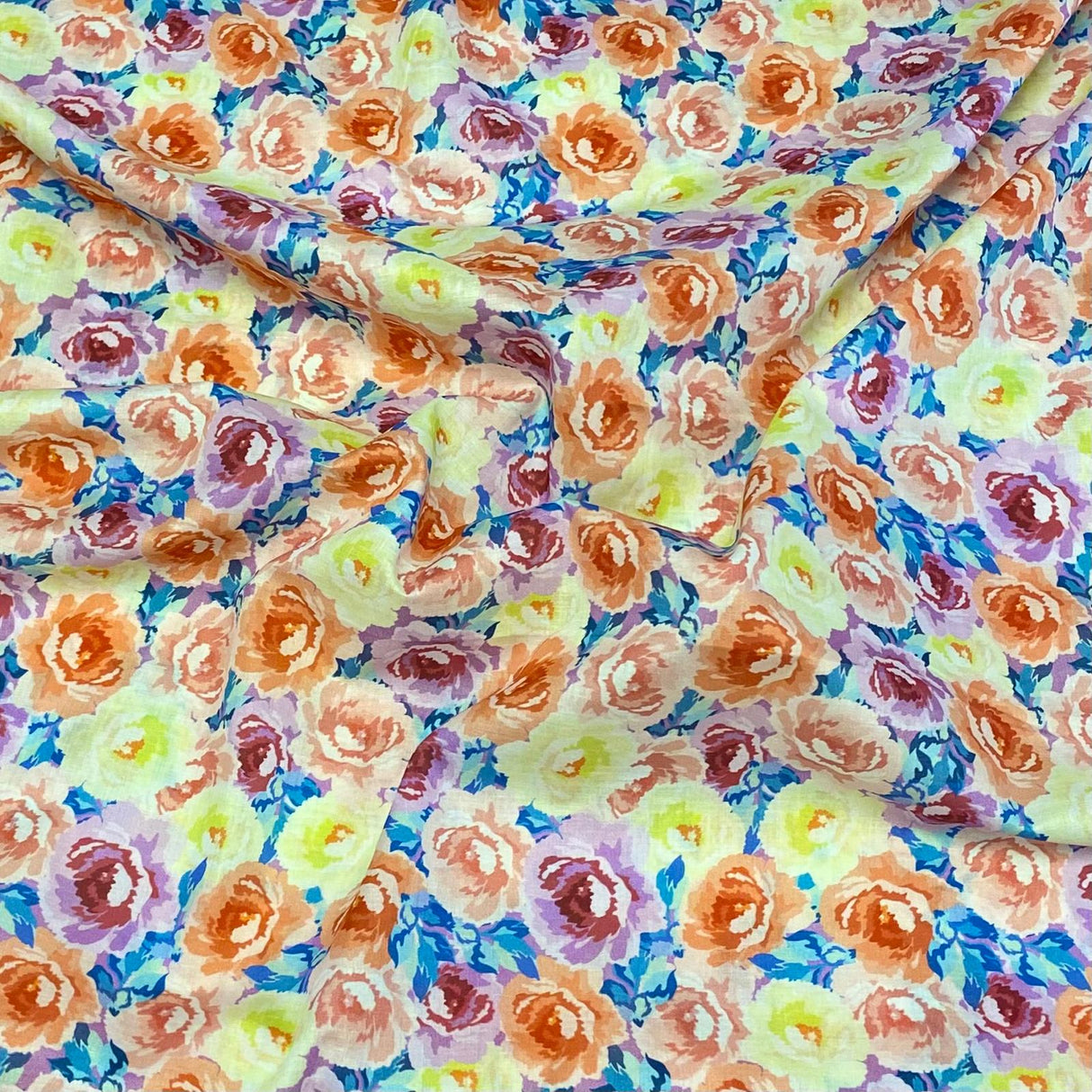 Luxury Dressmaking 100% Digital Printed Cotton Lawn- 55" (Bright Garden)