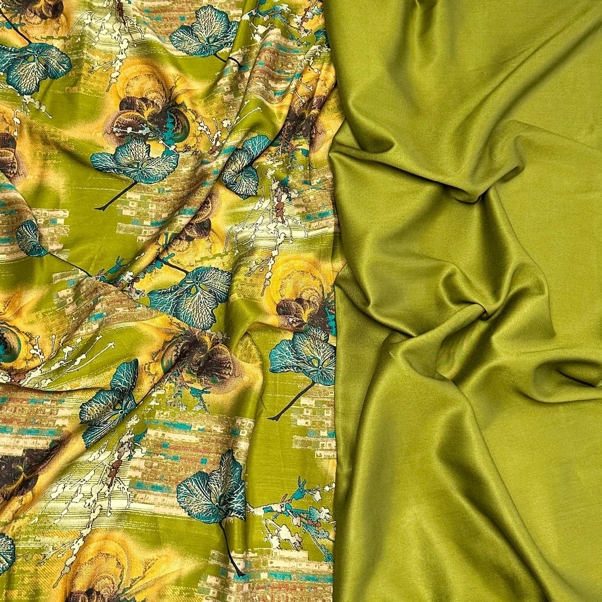 6 Metres, Premium Quality, Printed Dressmaking Viscose Bundle - 55" Wide (Green)