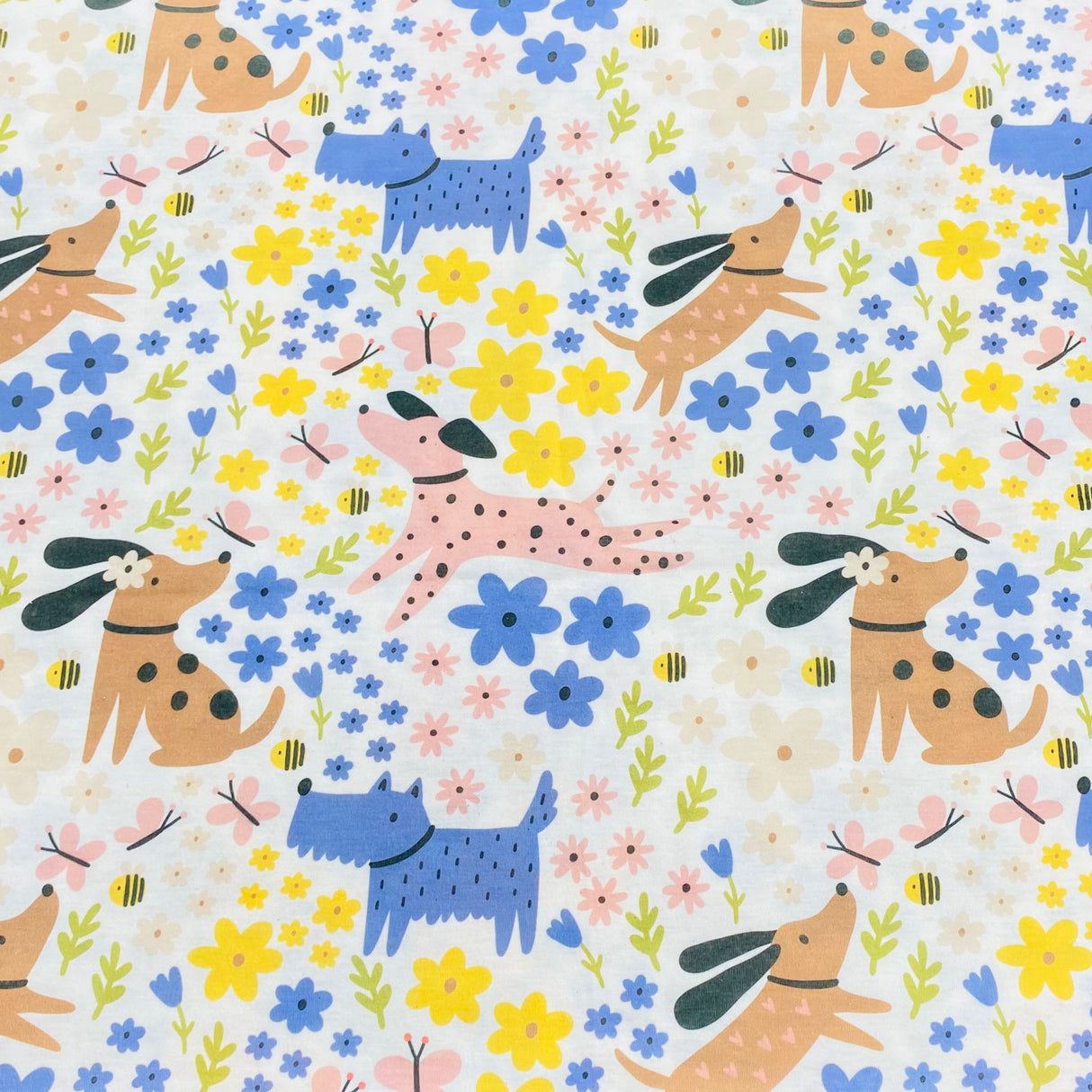 3 Metres Super Soft Cotton Feel Jersey 55" - (Dogs & Flowers)