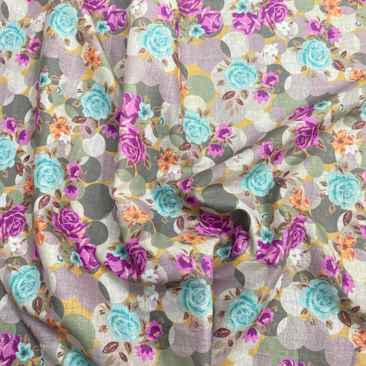 Luxury Dressmaking 100% Digital Printed Cotton Lawn- 55" (Purple & Sky Blue)