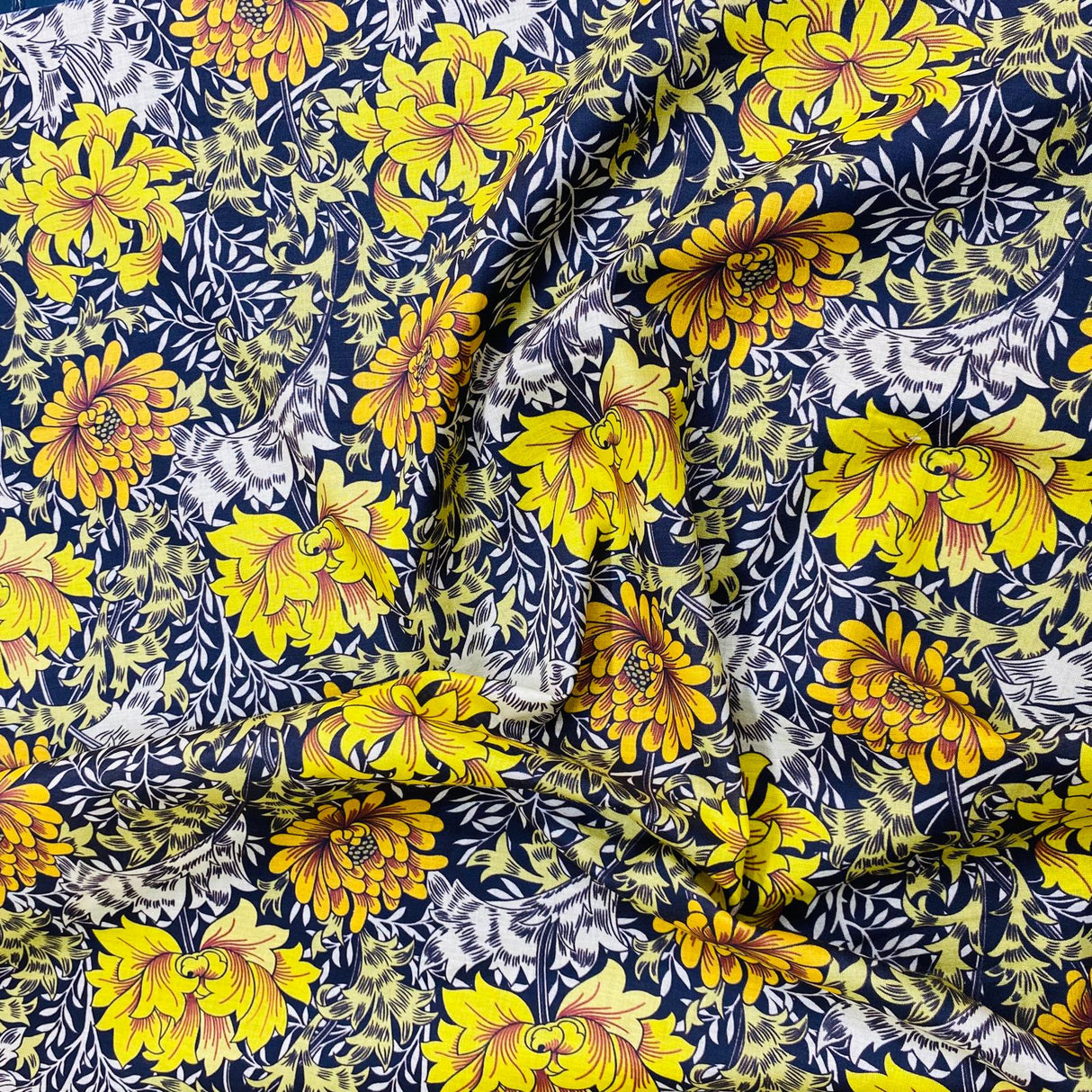 Luxury Dressmaking 100% Digital Printed Cotton Lawn- 55" (Yellow Flower)