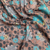 3 Metres Printed Cashmere Effect Crepe Fabric- 45" Wide (Brown & Turquoise)