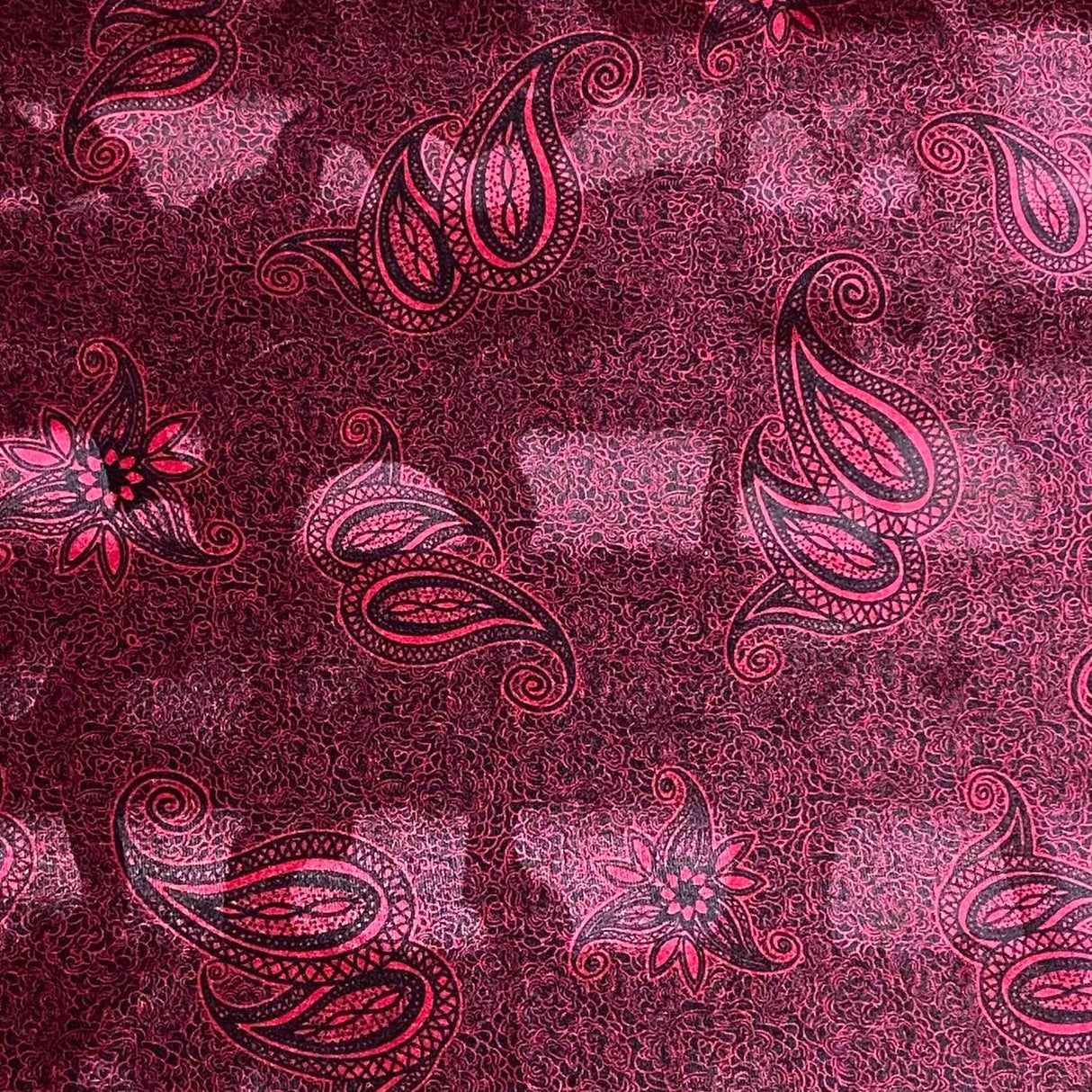 3 Metres Premium Printed Spandex Velvet 55" Wide (Maroon Paisley)