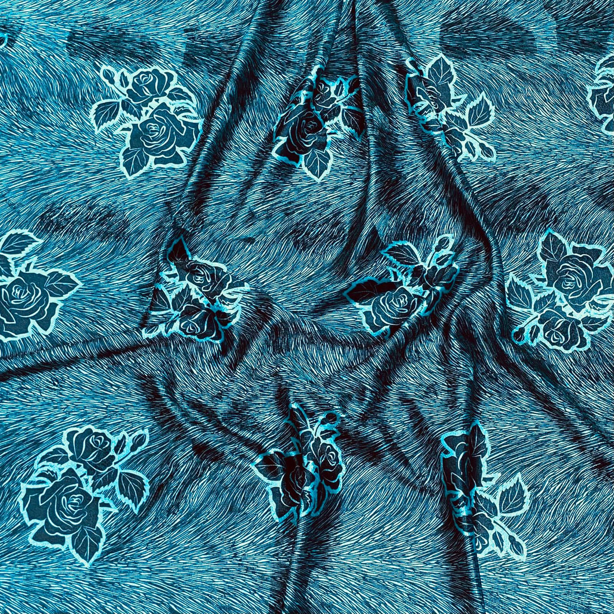 3 Metres Premium Printed Spandex Velvet 55" Wide (Blue Rose)