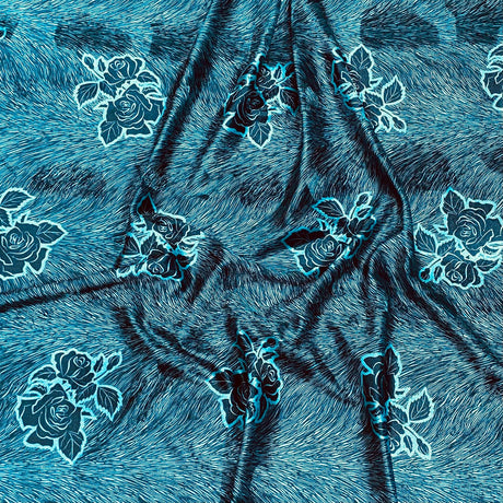 3 Metres Premium Printed Spandex Velvet 55" Wide (Blue Rose)