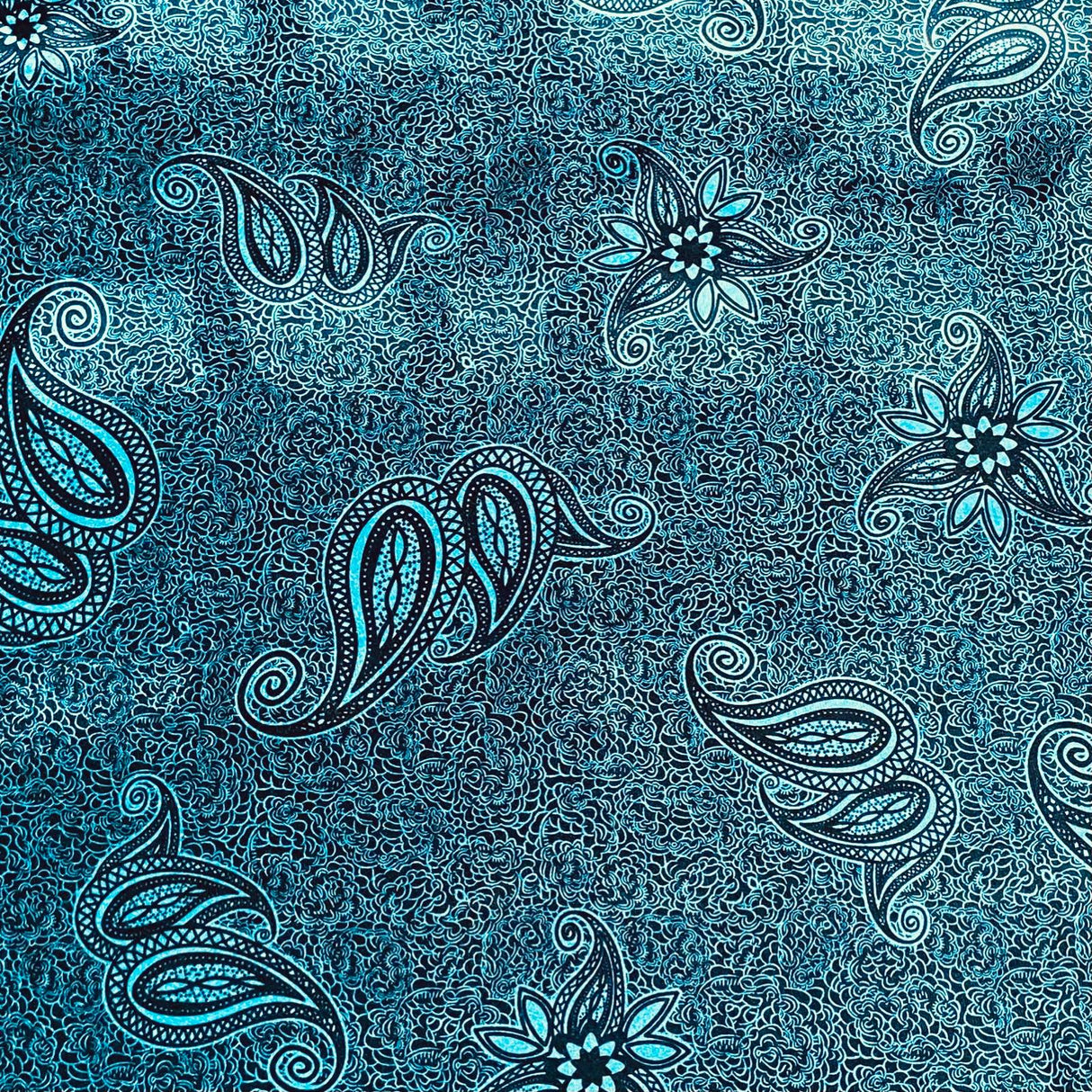 3 Metres Premium Printed Spandex Velvet 55" Wide (Blue Paisley)