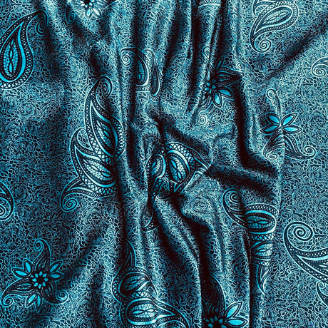 3 Metres Premium Printed Spandex Velvet 55" Wide (Blue Paisley)