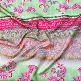 3 Metres Luxurious Printed Satin- 55" Wide (Green & Pink)