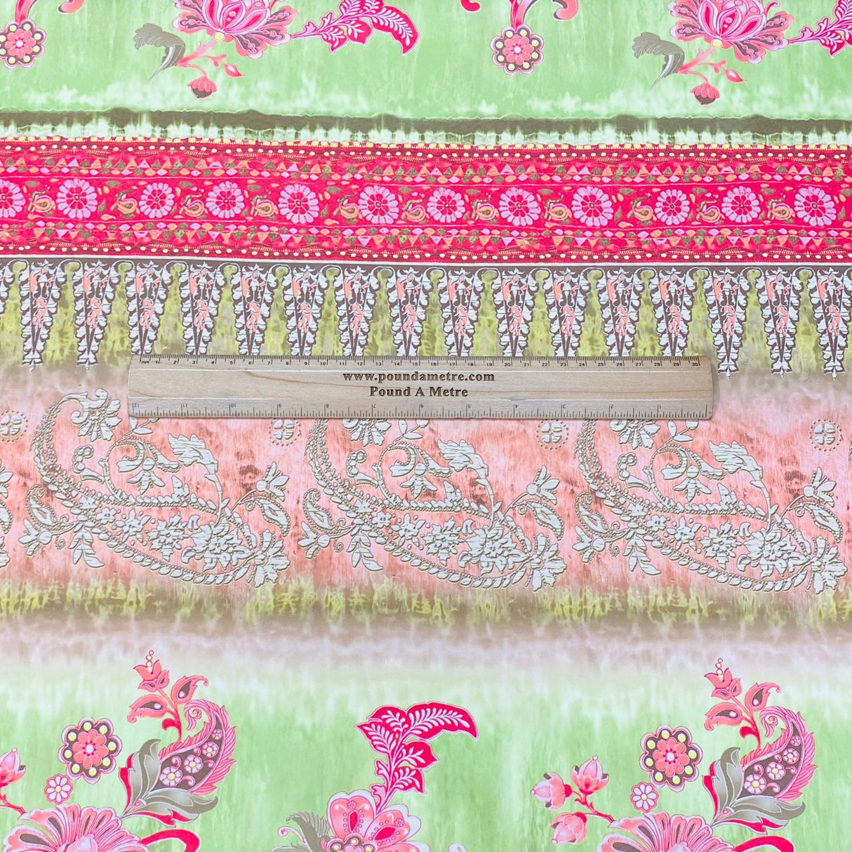 3 Metres Luxurious Printed Satin- 55" Wide (Green & Pink)