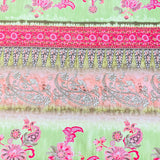 3 Metres Luxurious Printed Satin- 55" Wide (Green & Pink)