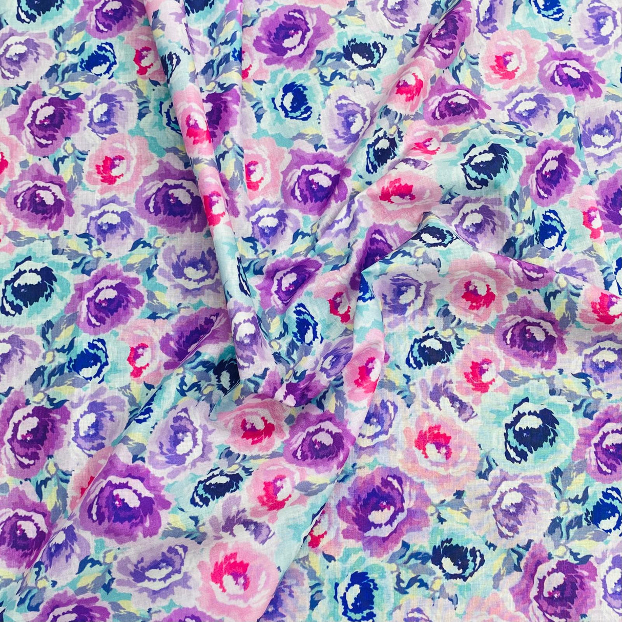 Luxury Dressmaking 100% Digital Printed Cotton Lawn- 55" (Purple & Blue)