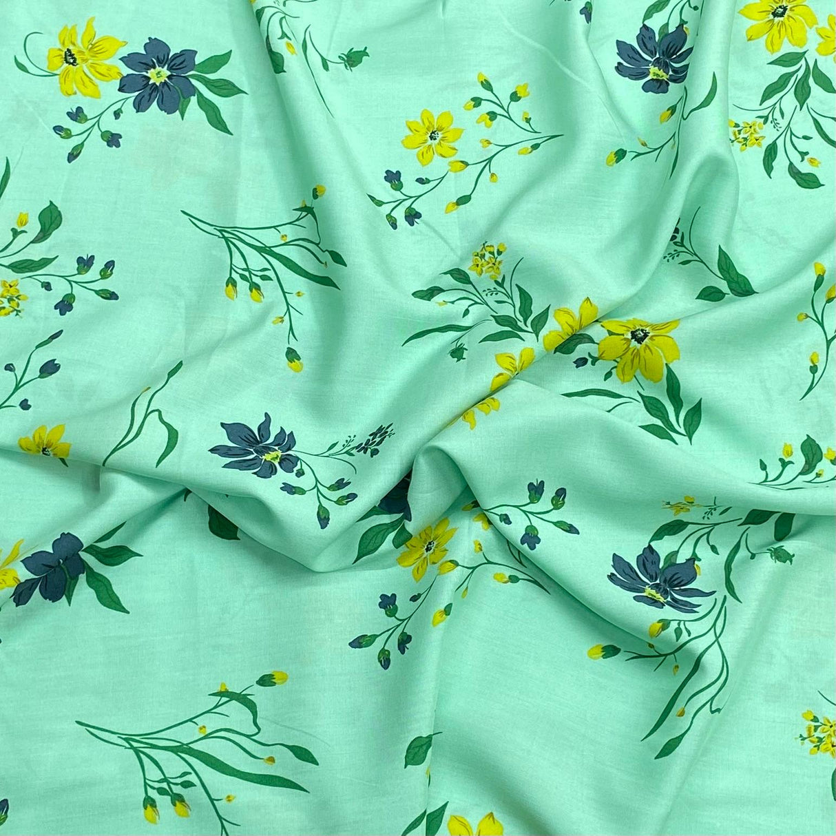 3 Metres, Premium Quality, Printed Dressmaking Viscose - 55" Wide (Minty)